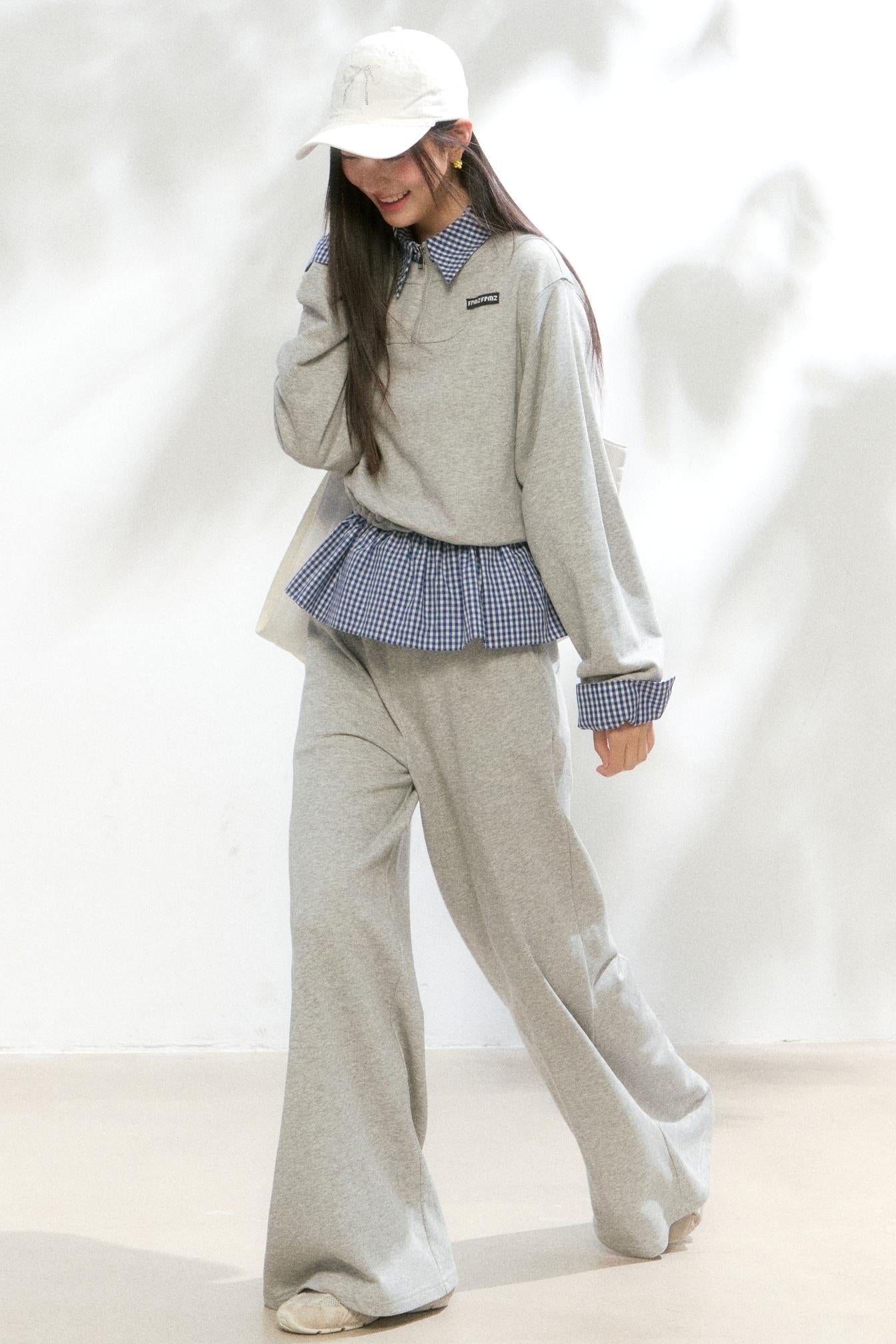 Plaid Polo Sweatshirt Set-Up