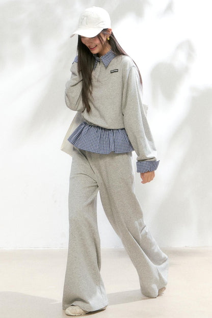 Plaid Polo Sweatshirt Set-Up