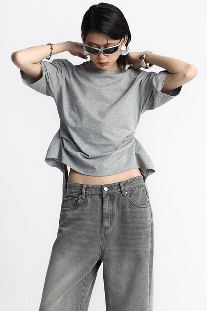 Pinch-Pleated Cut-Out Short Sleeve Summer Top