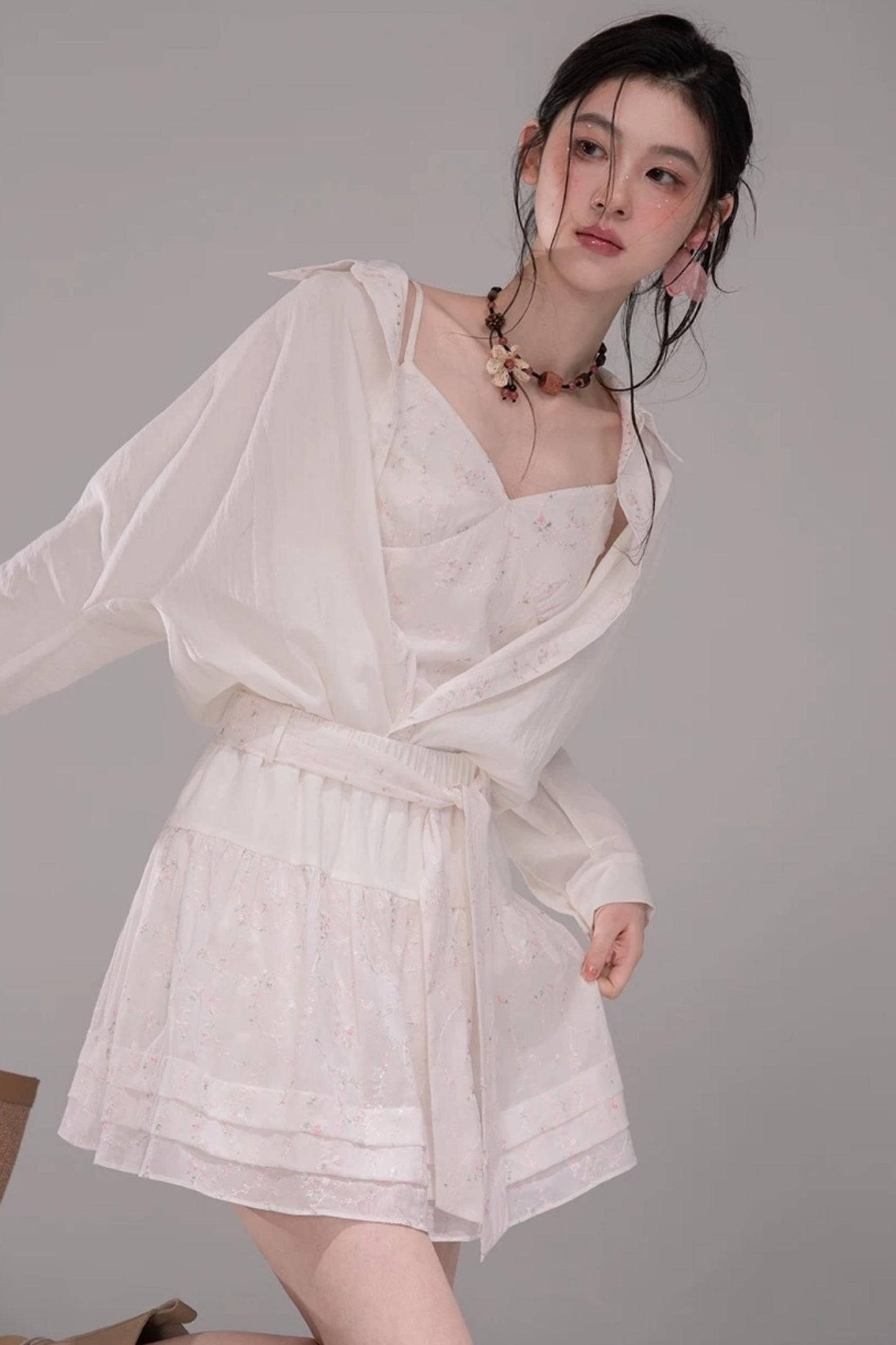 Lyocell Embroidered Batwing Blouse Set-Up