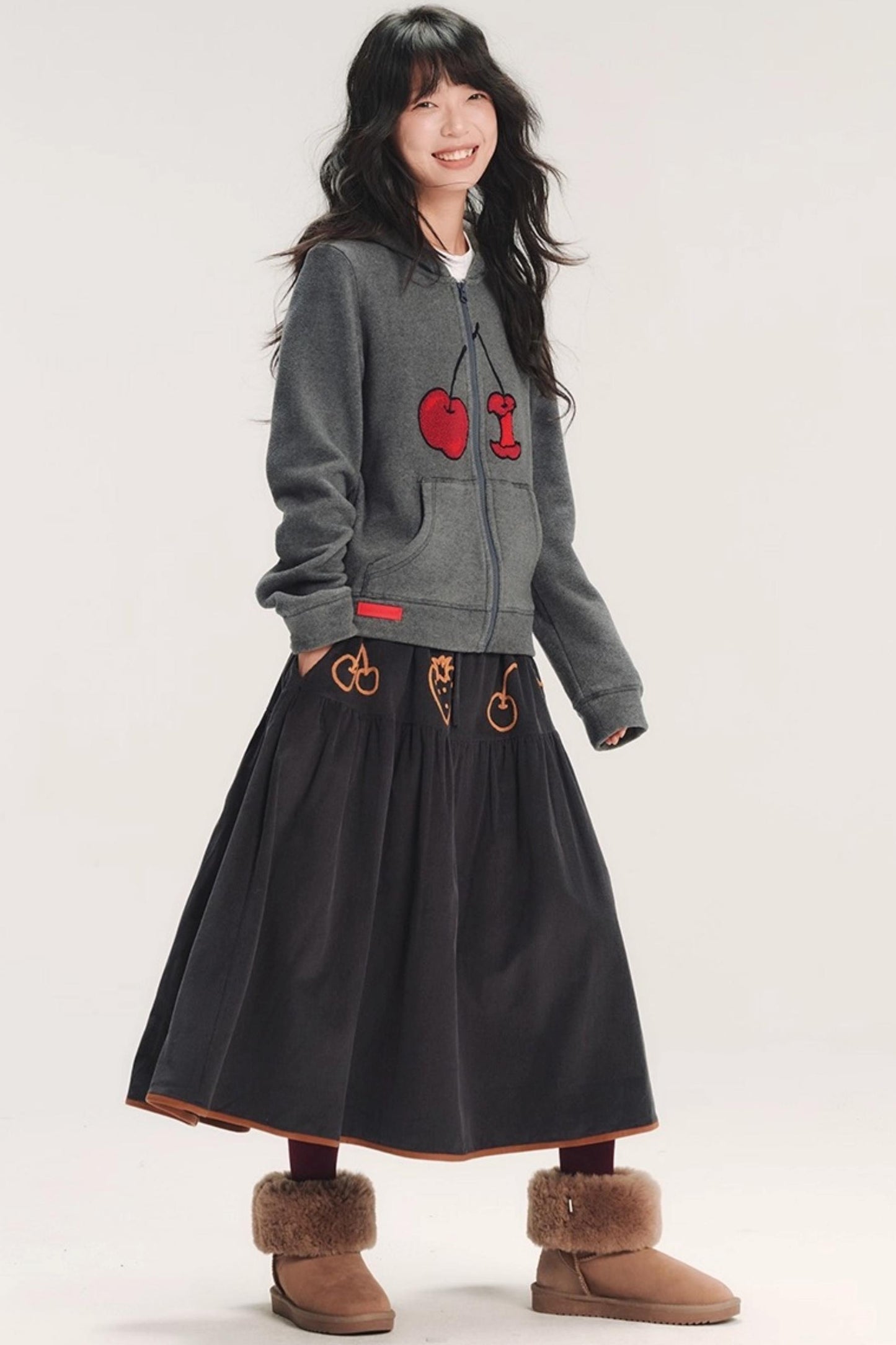 Hand-Painted Cherry Hooded Jacket