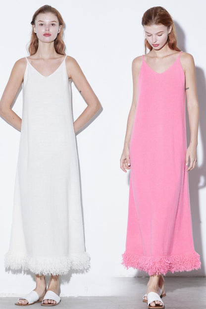 Fringe Wool Dress & Cardigan Set-Up