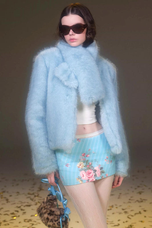 Ice Blue Fur Winter Coat set