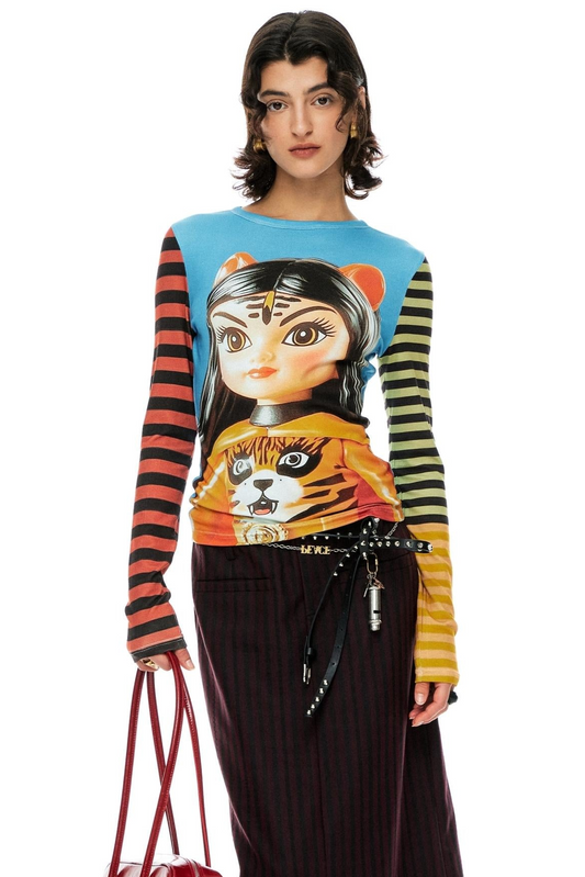 Tiger Girl Print Crew Neck T-Shirt