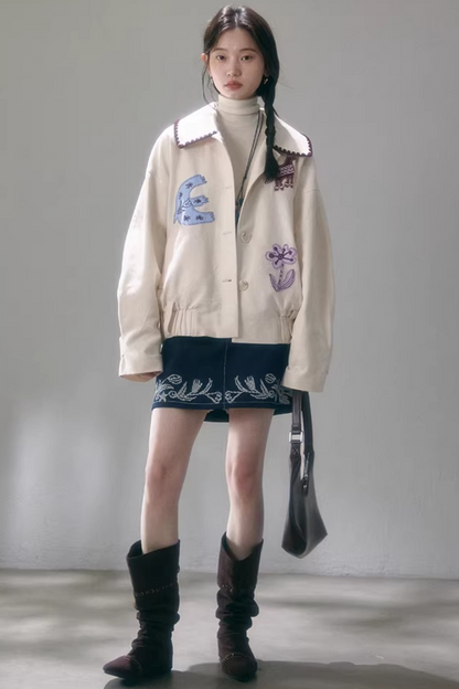 Horse Embroidery Linen Jacket Set