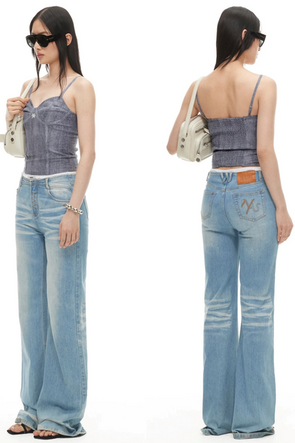 Denim Pleated Camisole Top