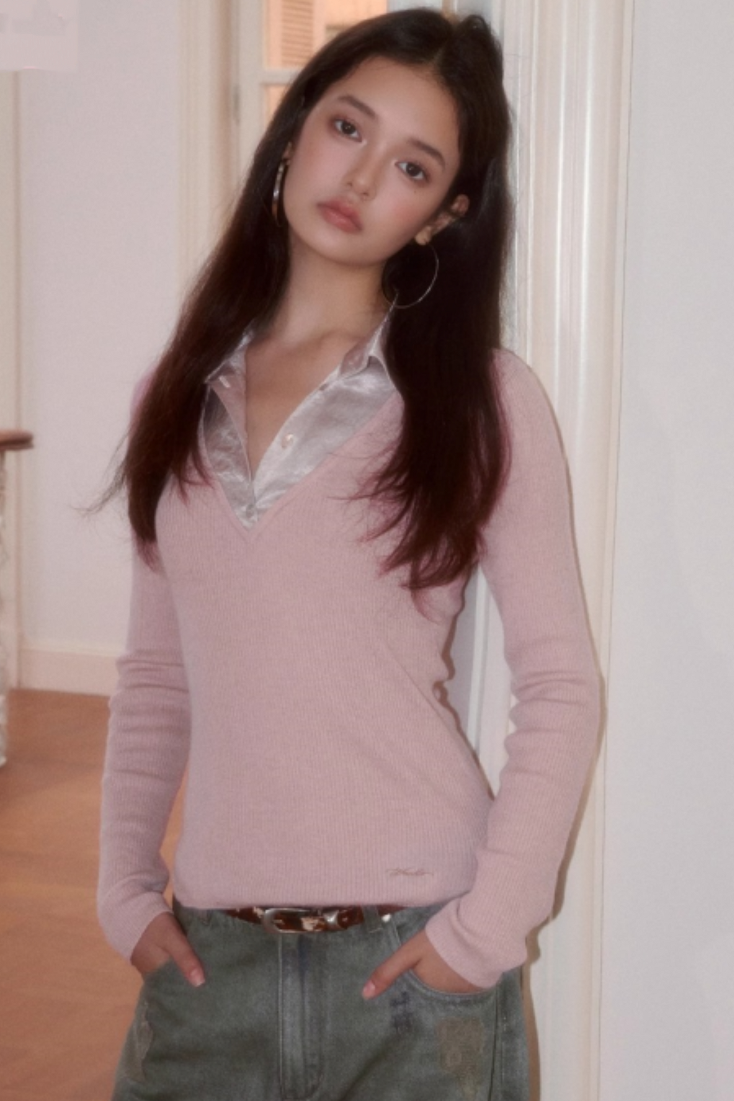 Fake Two-Patchwork Lapel Knit Top