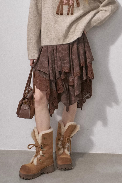 Lace Asymmetrical Layered Skirt