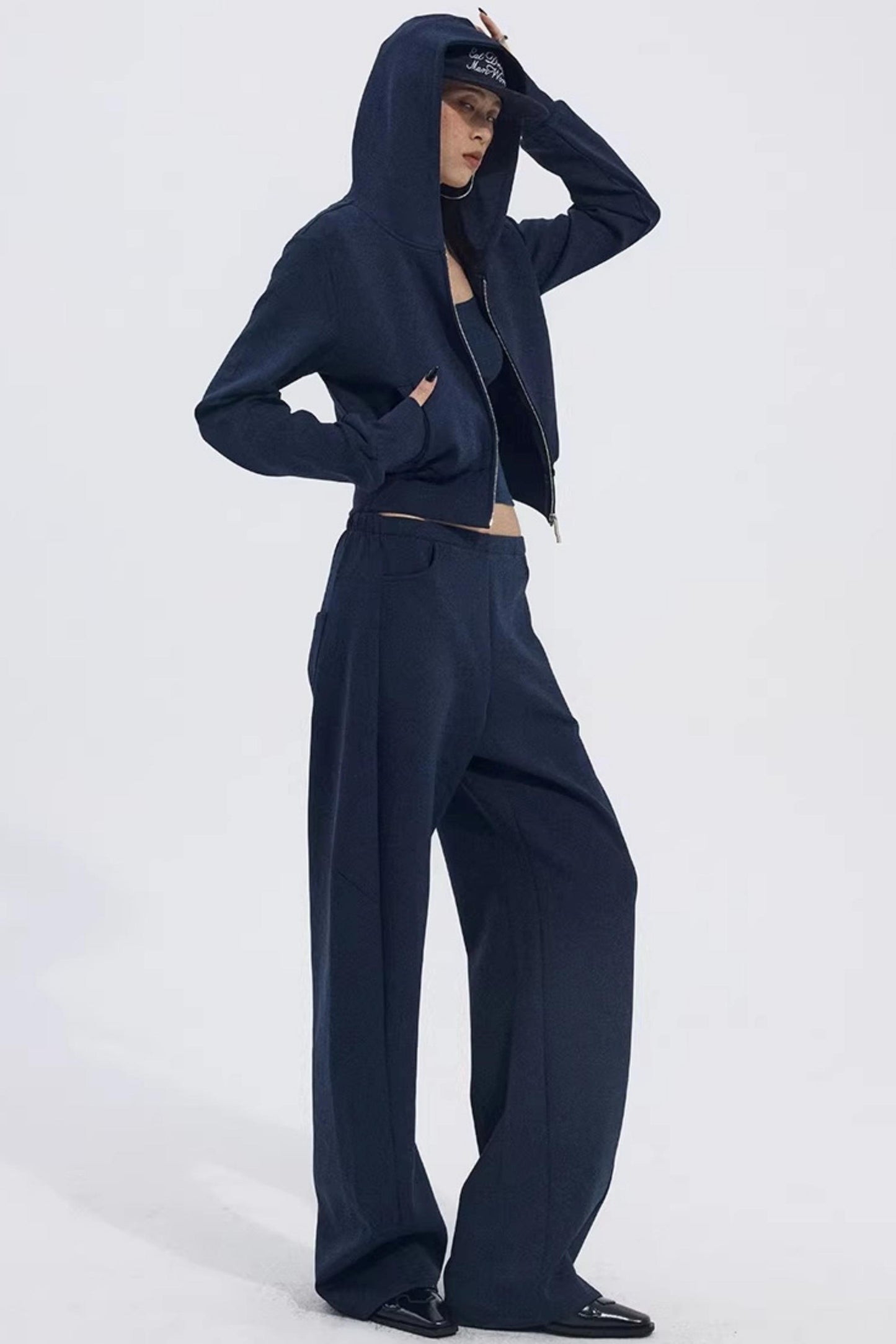 Navy Blue Zip Jacket and Pants Set