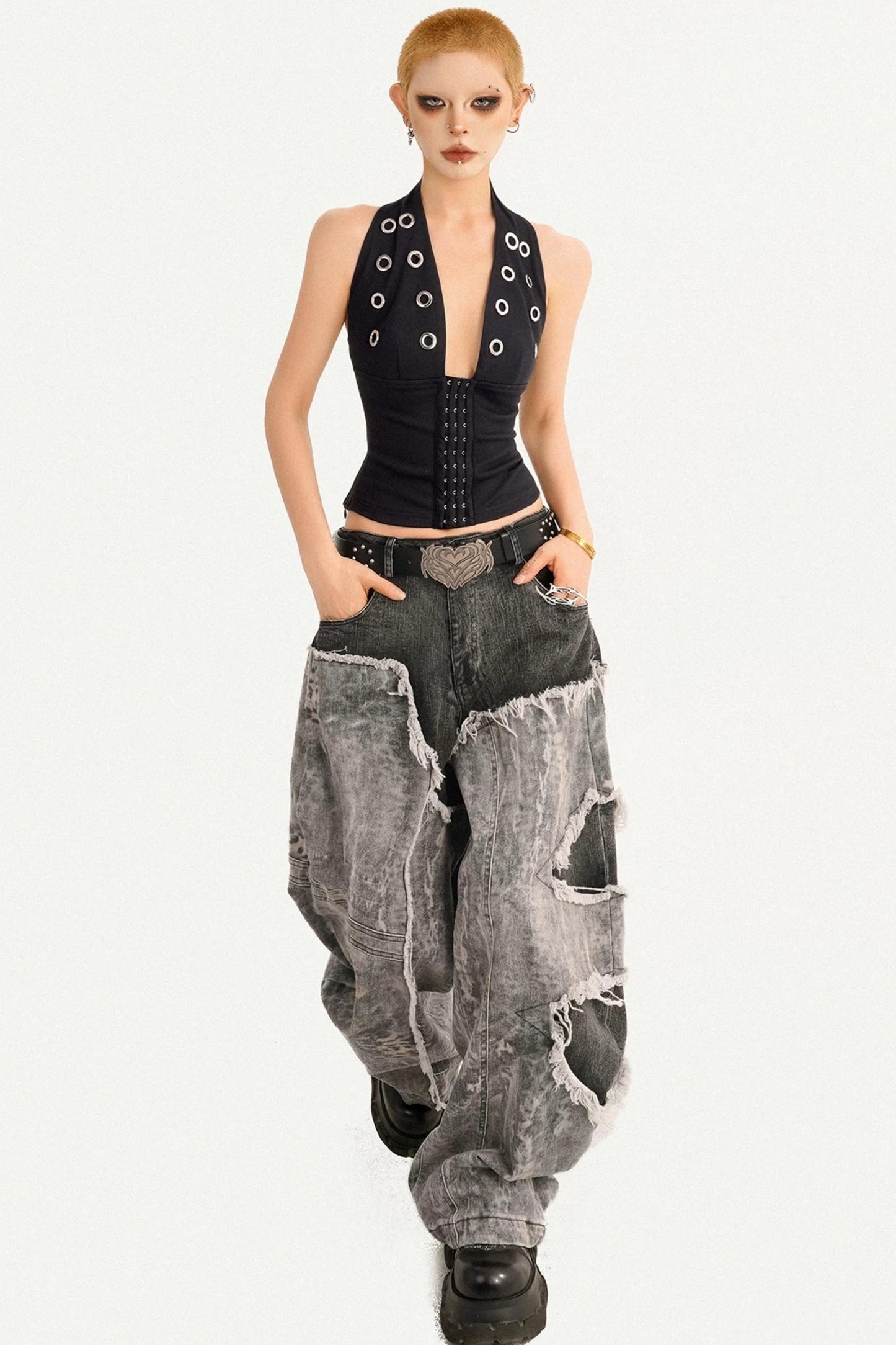 Metallic Black Halter Top
