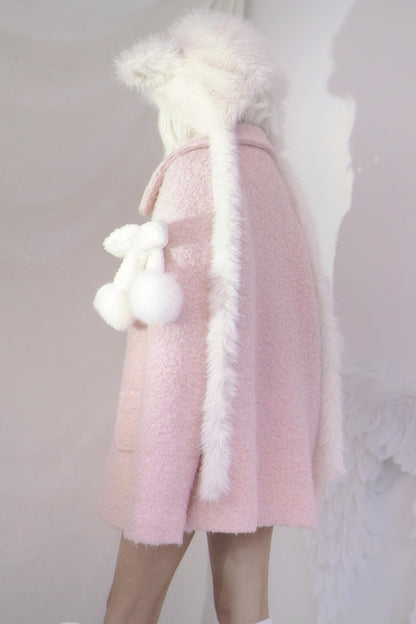 Bowknot Plush Ball Woolen Coat