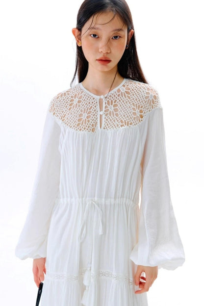 Dream Catcher Lace Panel Long-Sleeved Dress