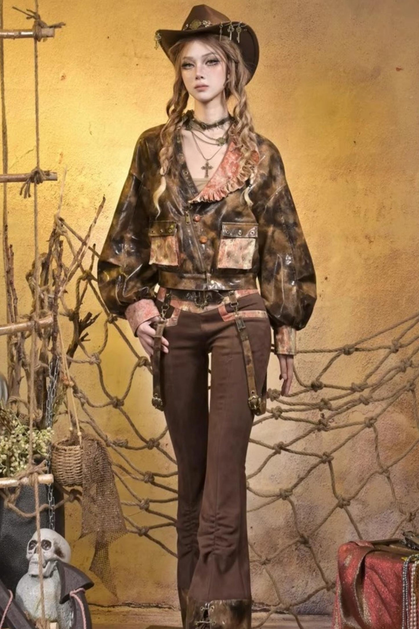 Lace Vintage Distressed Overalls Bib Pants