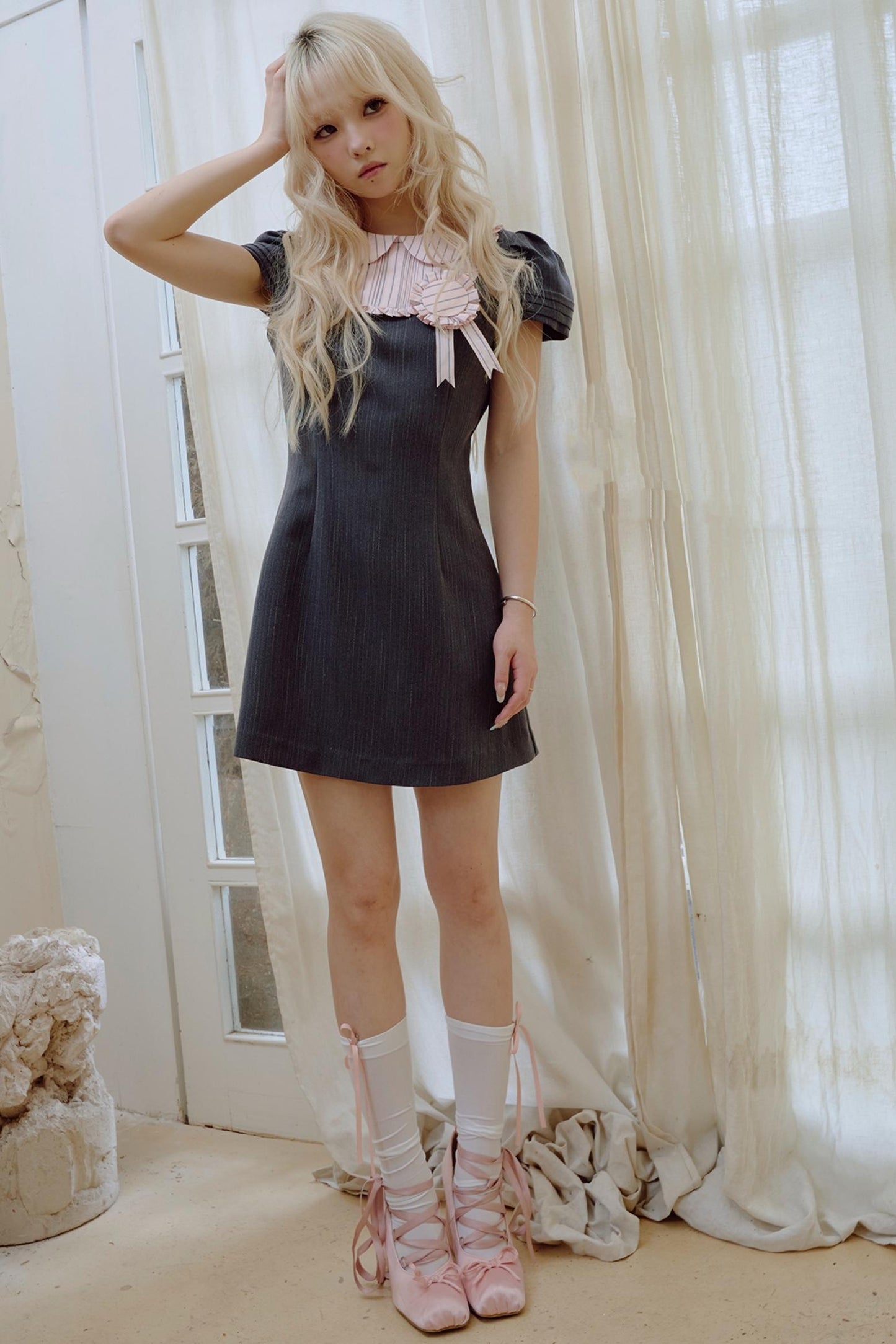 Pink Pleated Lace Suit Dress