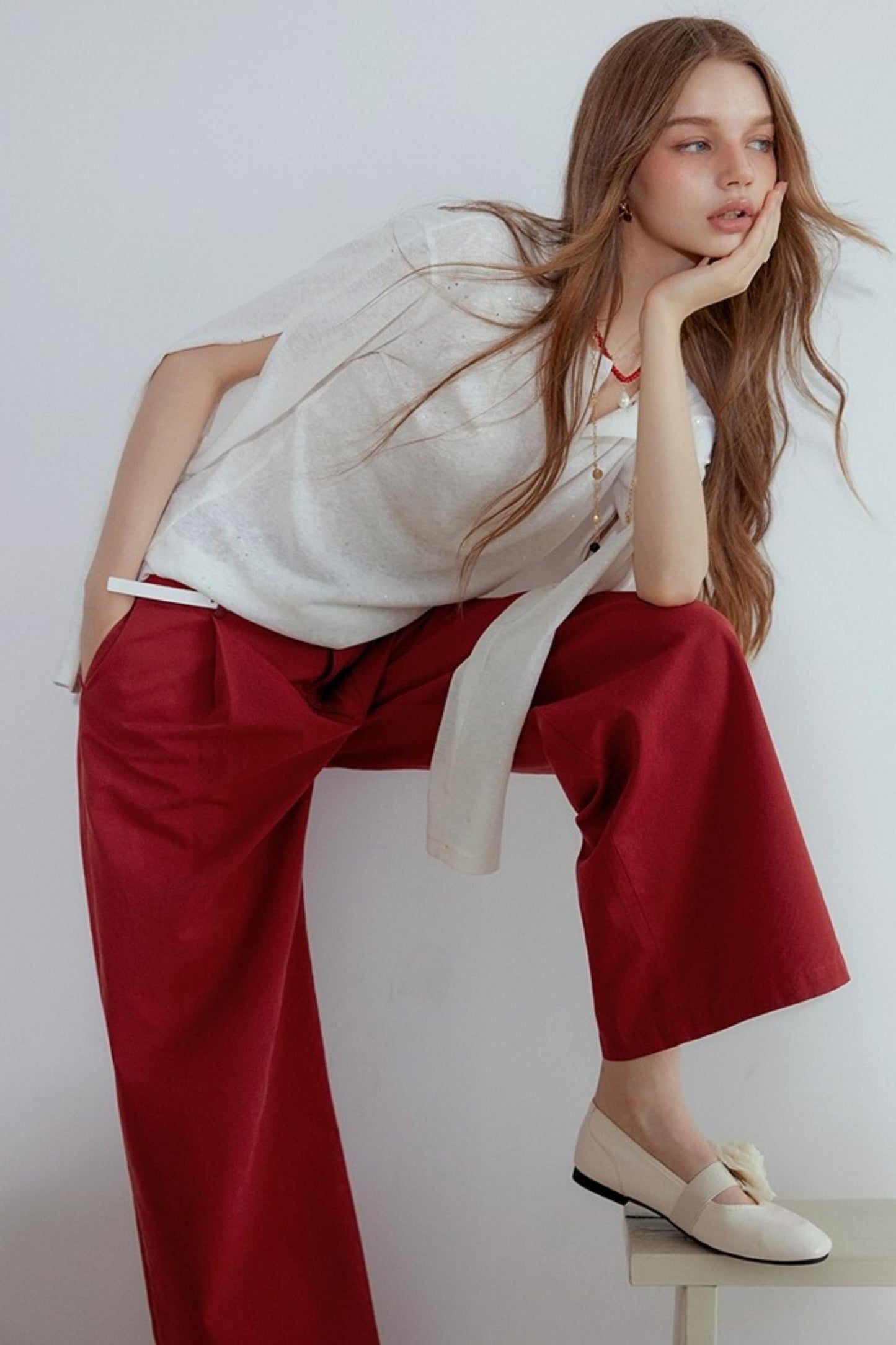 Henry Collar Design Loose Sequin T-shirt