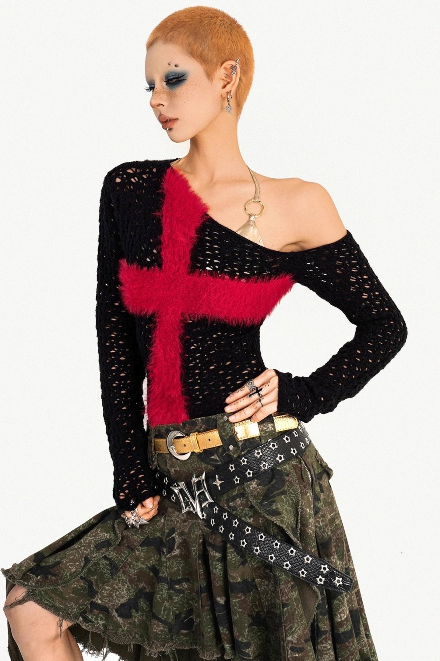 Milky Red Punk Knitted Sweater Top