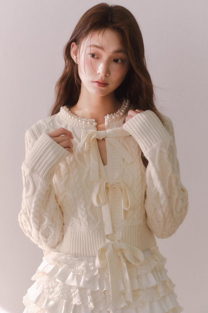 Retro Crochet Pearl Cardigan