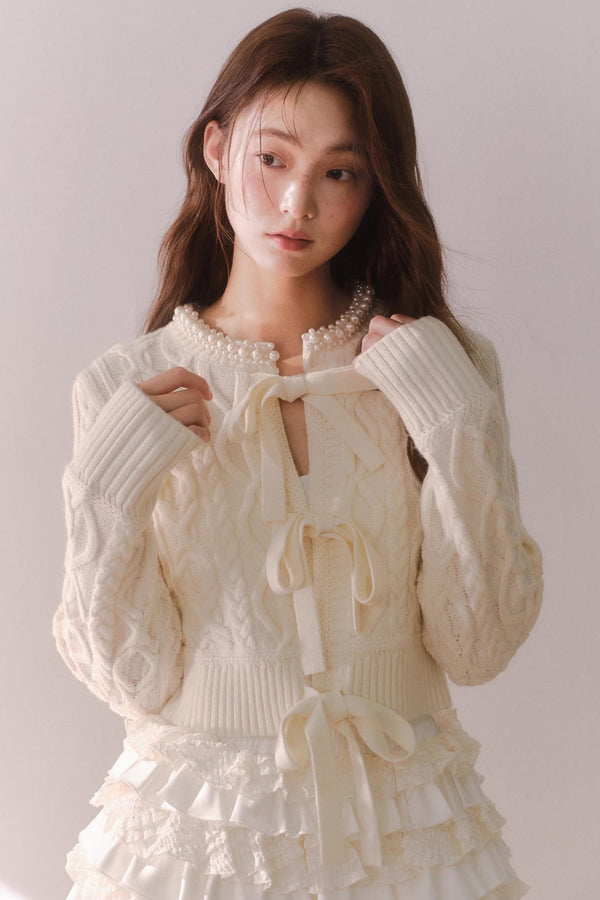 Retro Crochet Pearl Cardigan