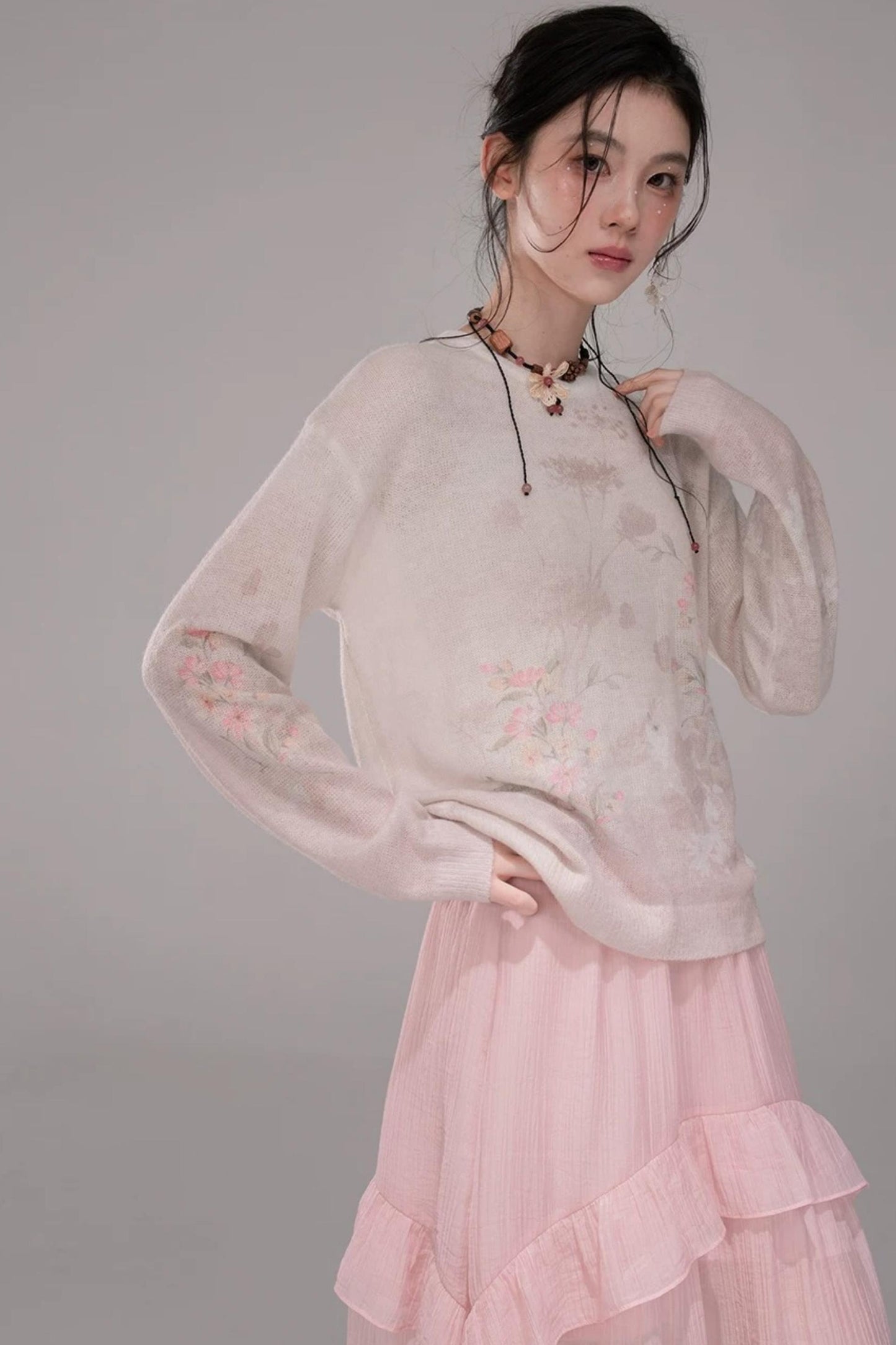 Pink Lyocell Pleated Skirt