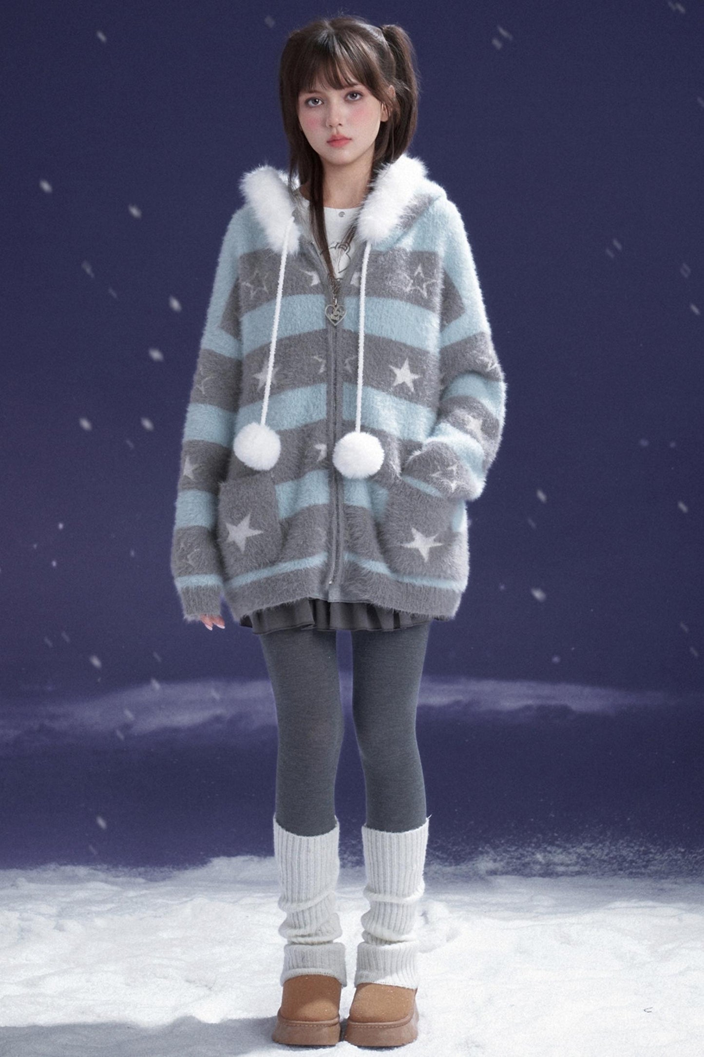 Gray-Blue Striped Star Sweater