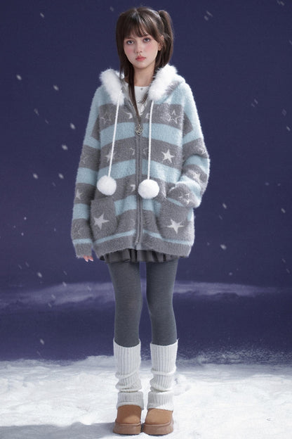 Gray-Blue Striped Star Sweater