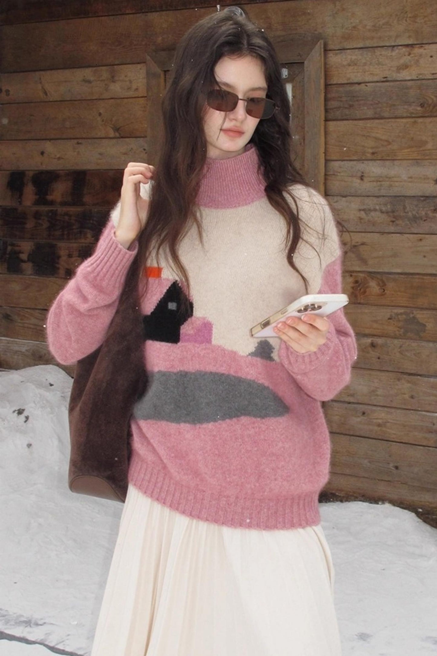 Pink Vintage Cashmere-Like Turtleneck Sweater