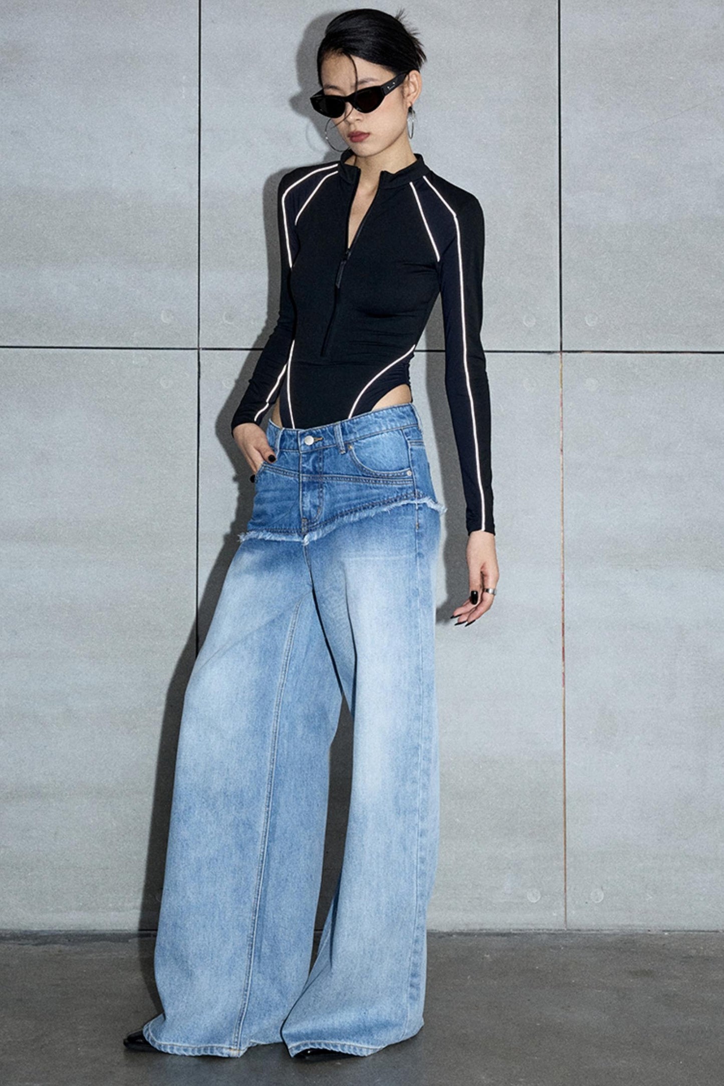 Washed Blue Gradient Wide-Leg Pants