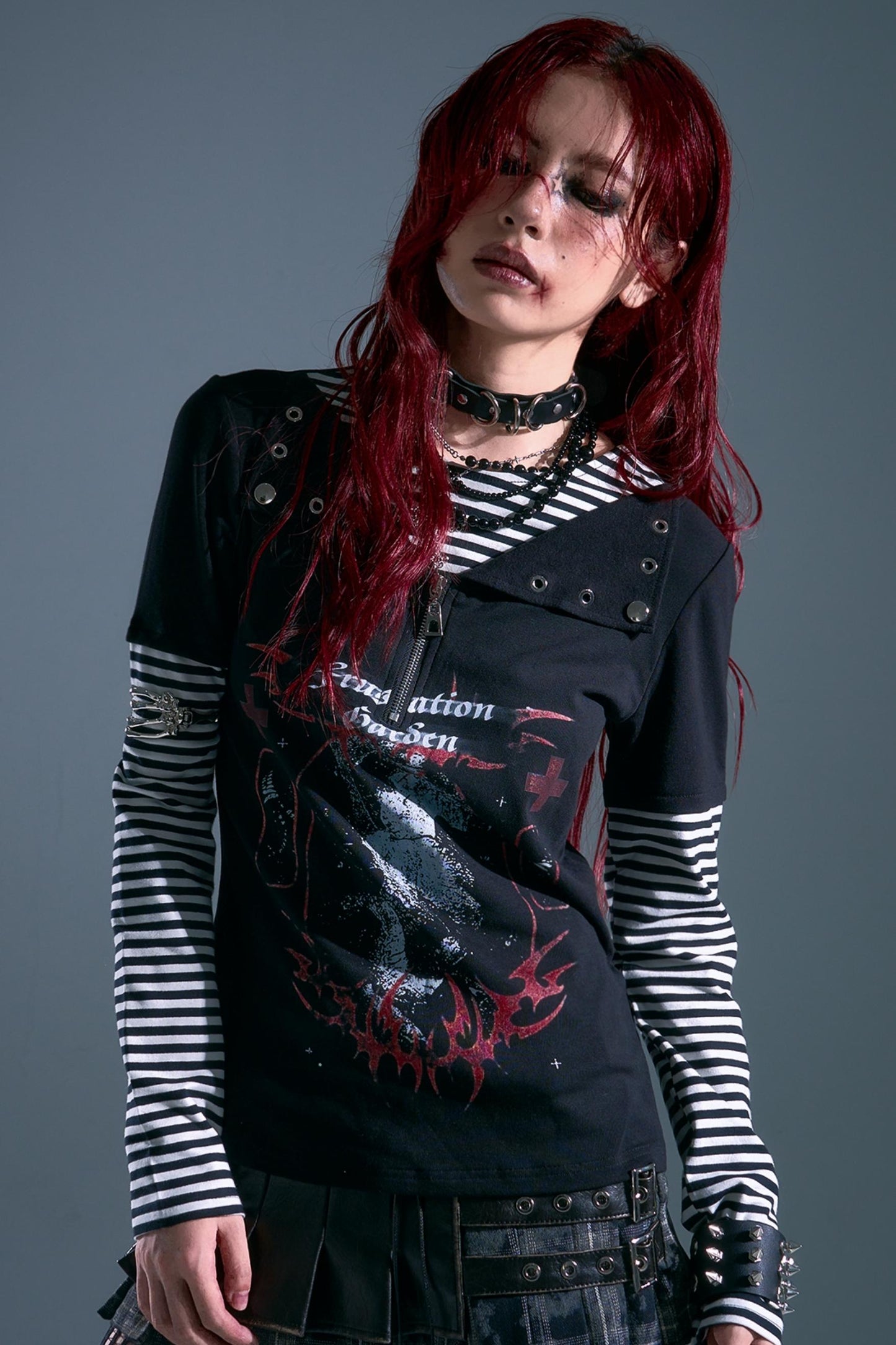 Punk Street Striped Print Long Sleeve Top