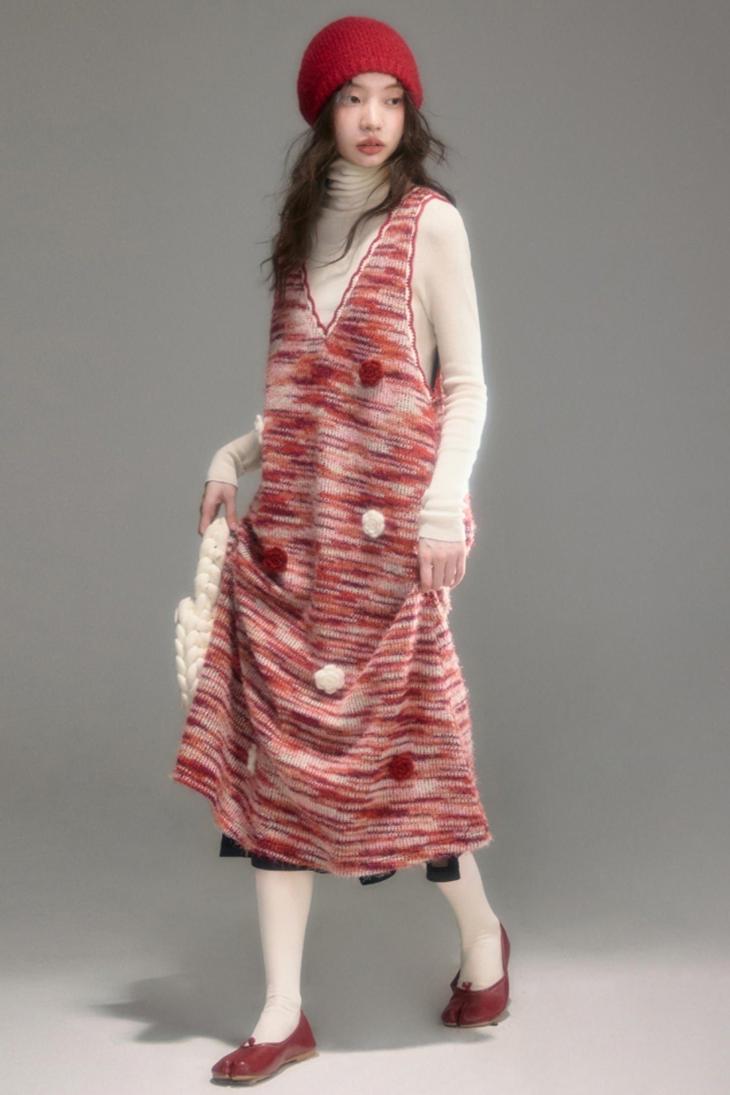 Red Vintage Crochet V-Neck Vest Dress