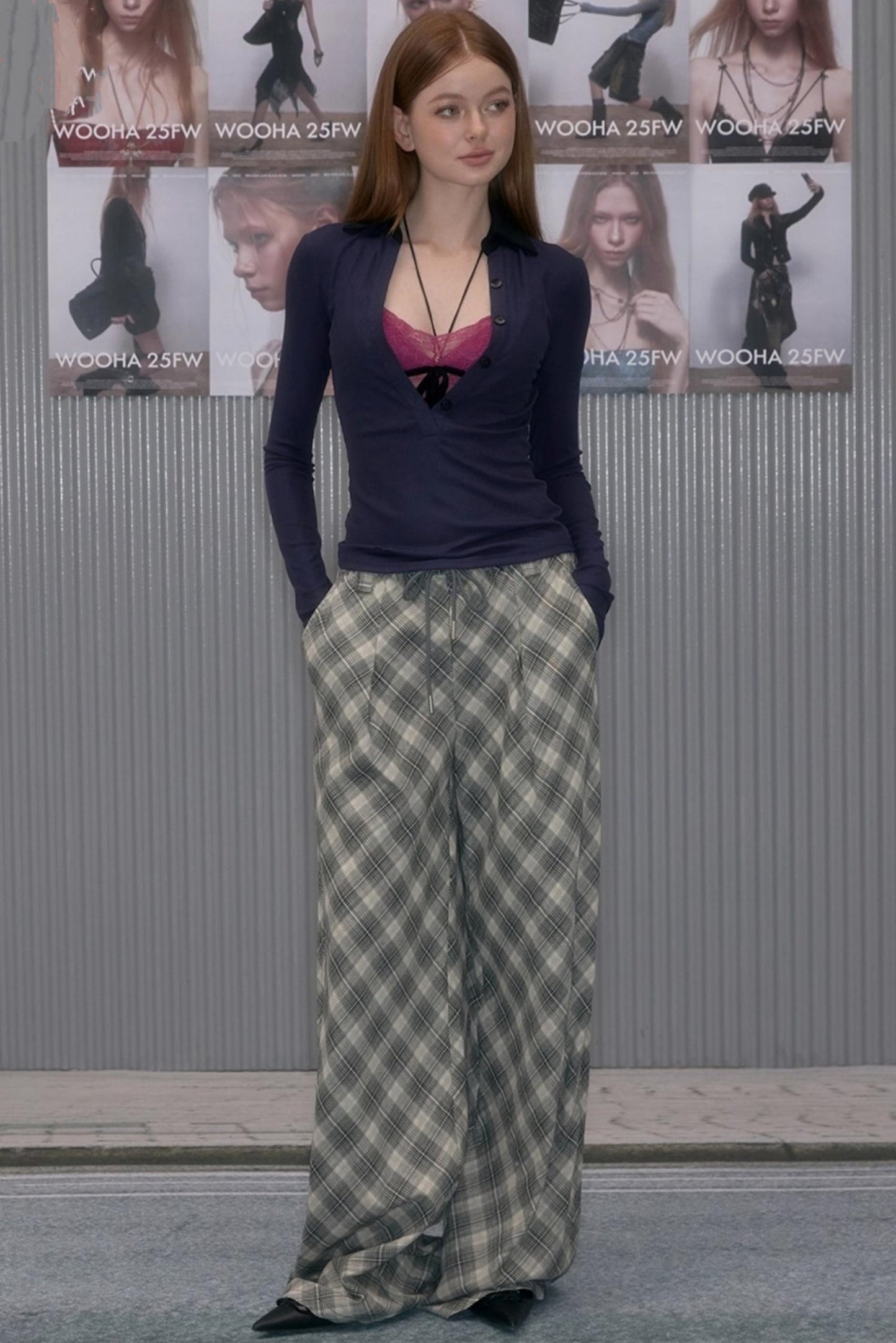 Vintage Plaid Straight Slacks