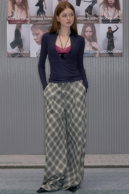 Vintage Plaid Straight Slacks