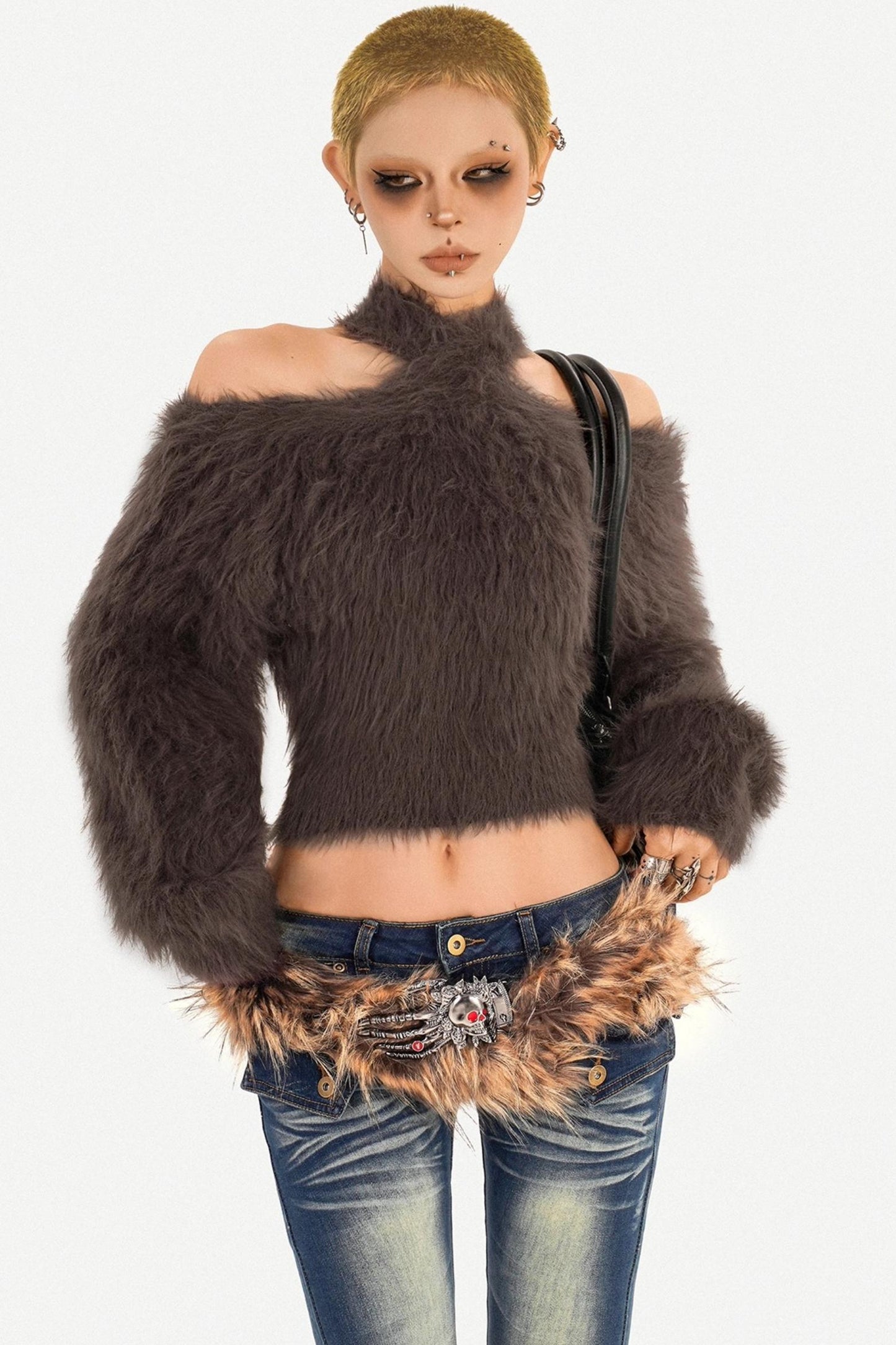 Retro Knit Off-Shoulder Sweater