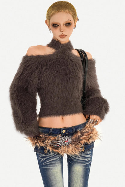 Retro Knit Off-Shoulder Sweater