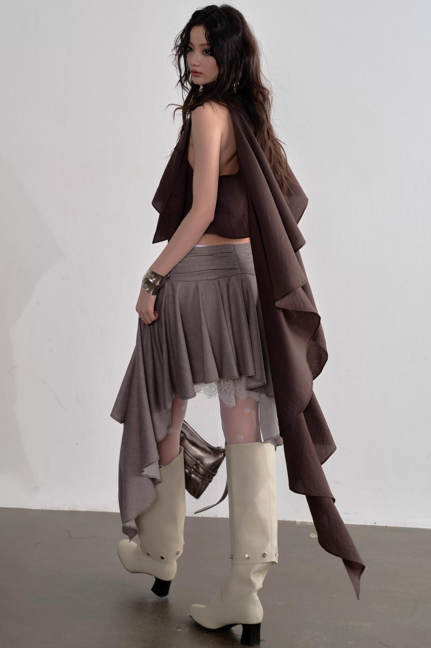 Pleated Linen Lace Skirt