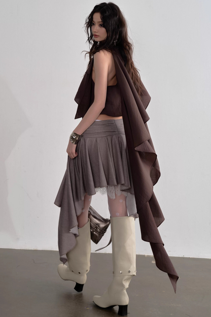 Pleated Linen Lace Skirt