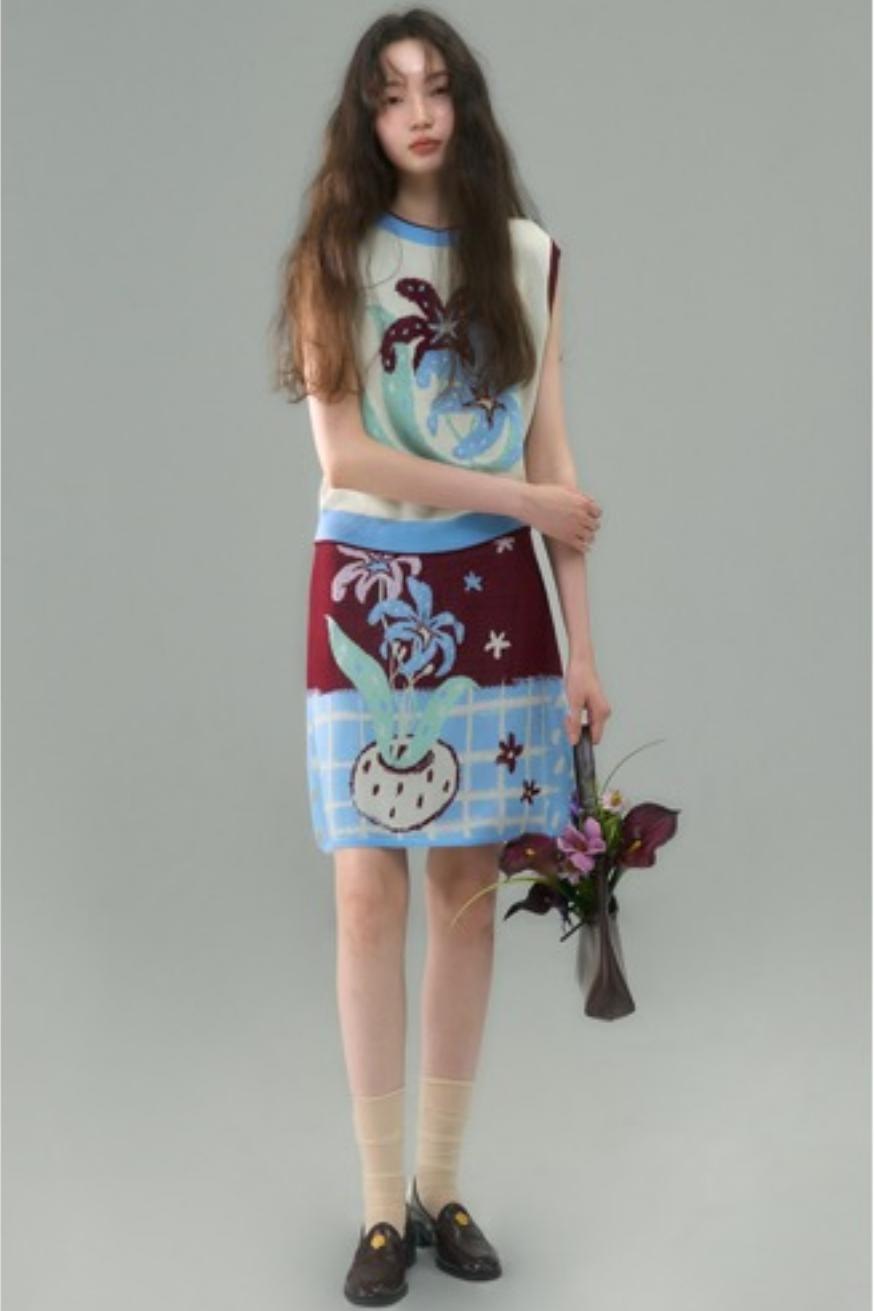 Original Lily Jacquard Tencel Vest Skirt Set-Up