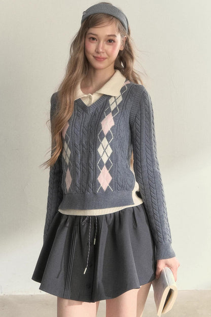 Retro Argyle Knitted Sweater