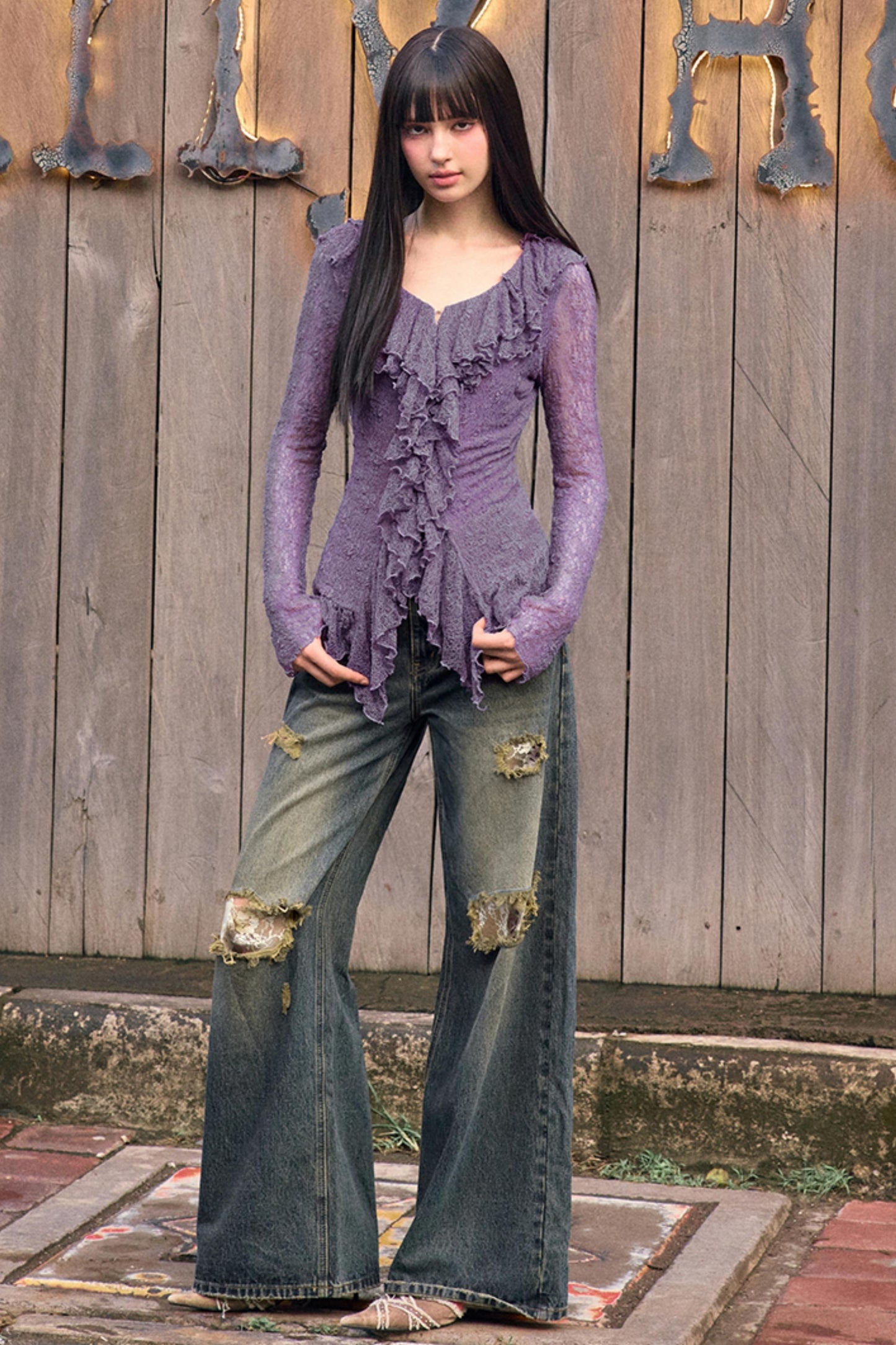 Retro Lace Detail Denim Jeans