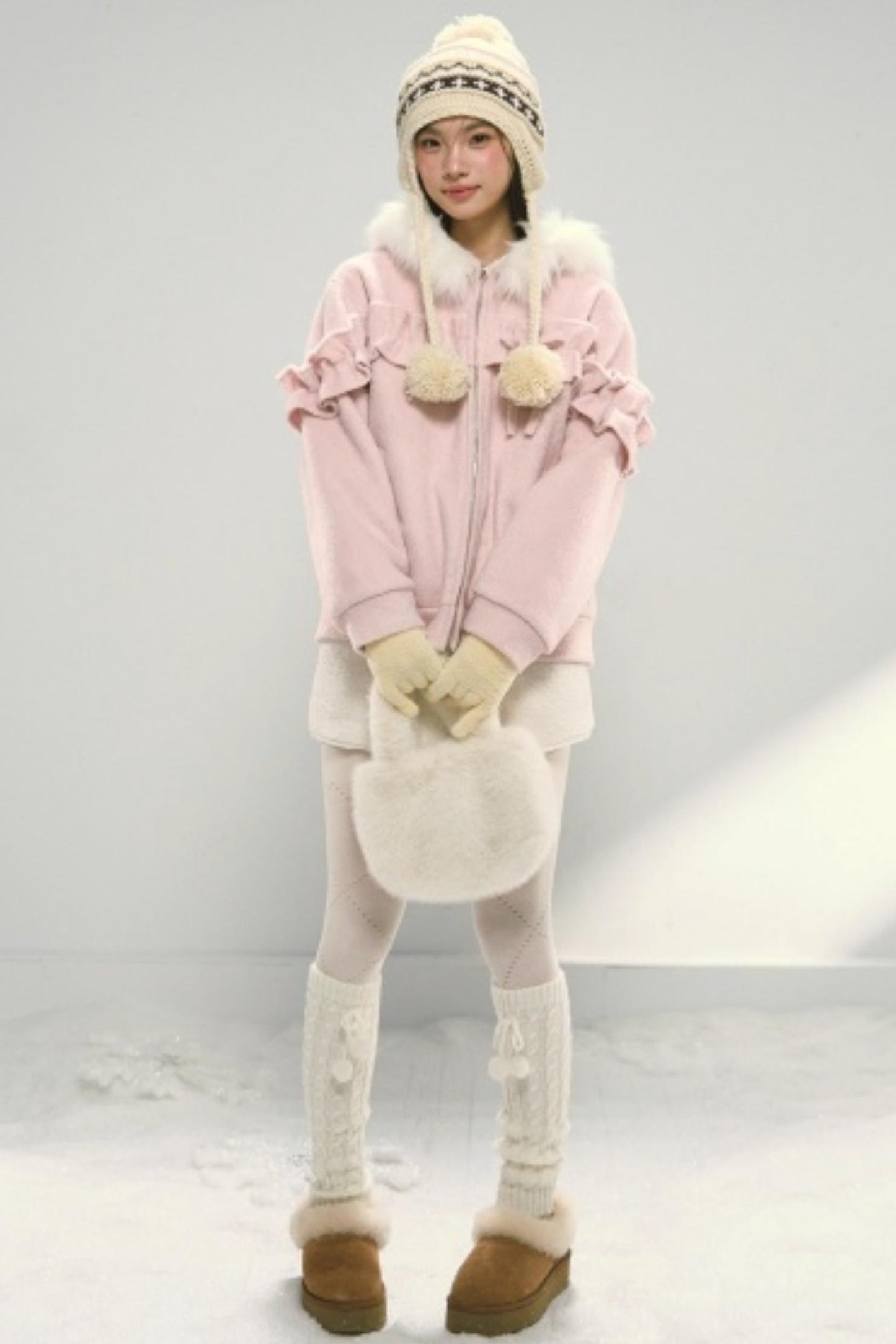 Lace Hooded Cotton Tweed Zip Jacket