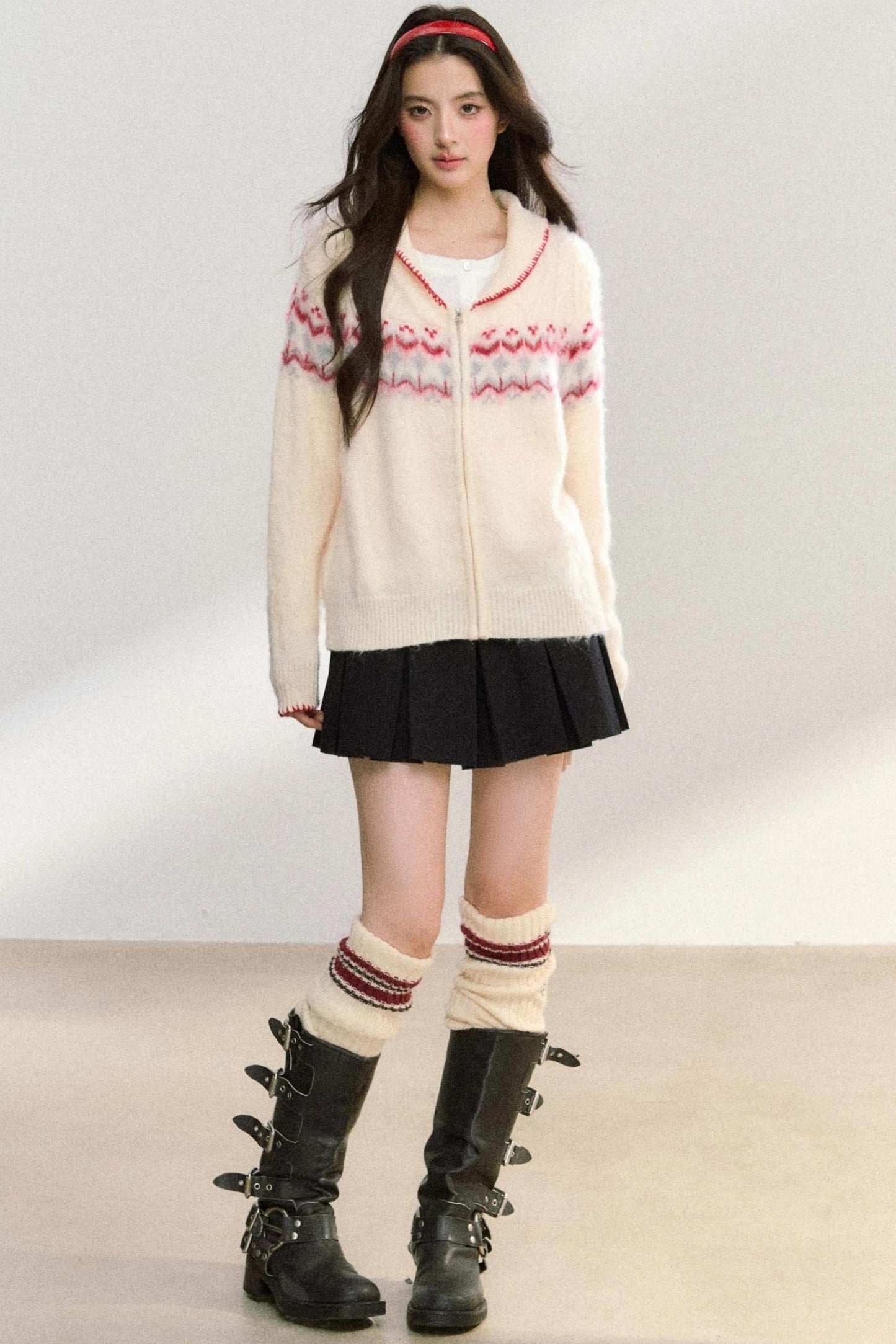 Lapel Twist Fair Knit Cardigan