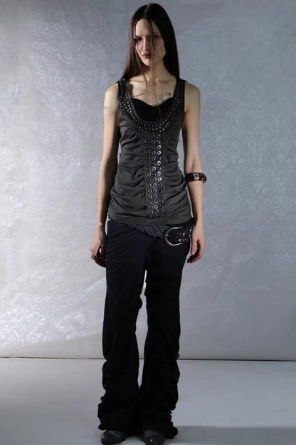 Metal Rivet Pleated Racerback Top