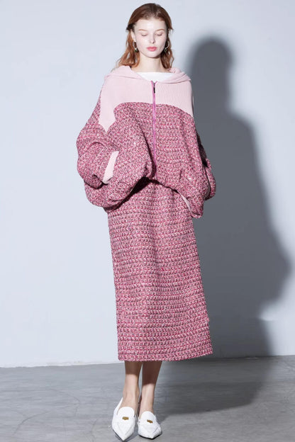 Dekonstruiertes Tweed-Strickjacken-Set