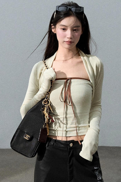 Slim Bandeau Cardigan Two-Piece Set