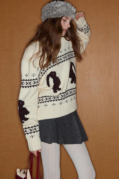 Fair Isle Rabbit Crew Neck Knit