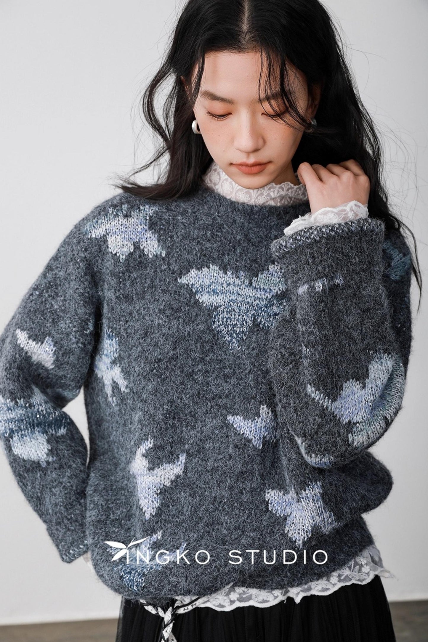 Gray Butterfly Hollow Sweater