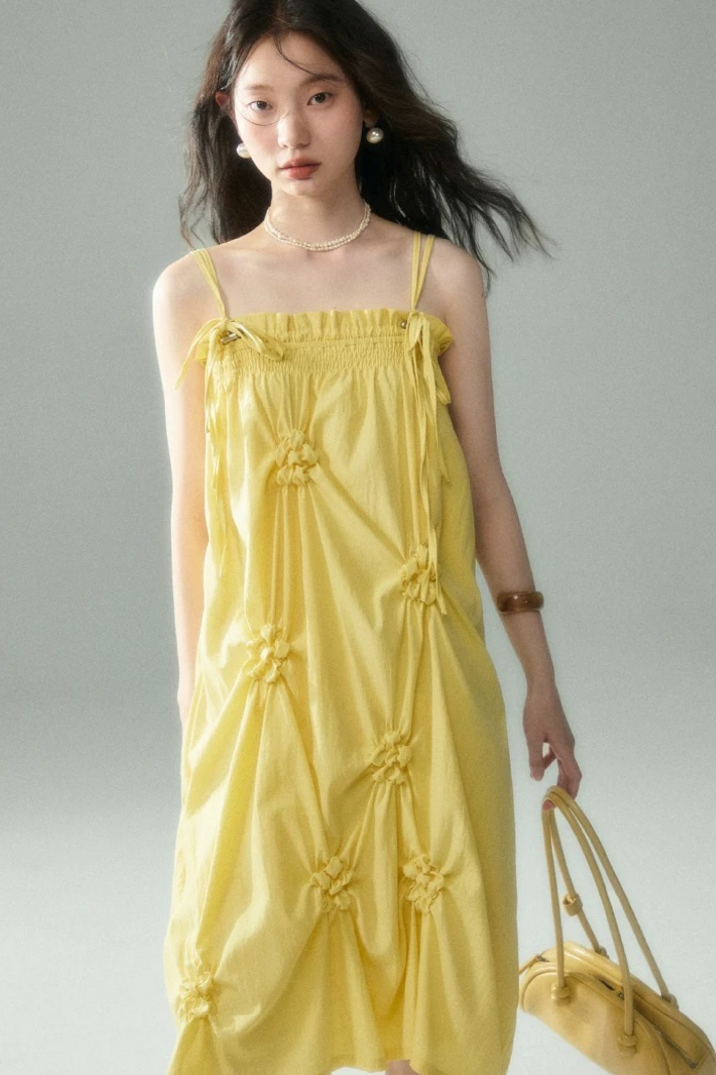 Marigold Pleated Flower Dress