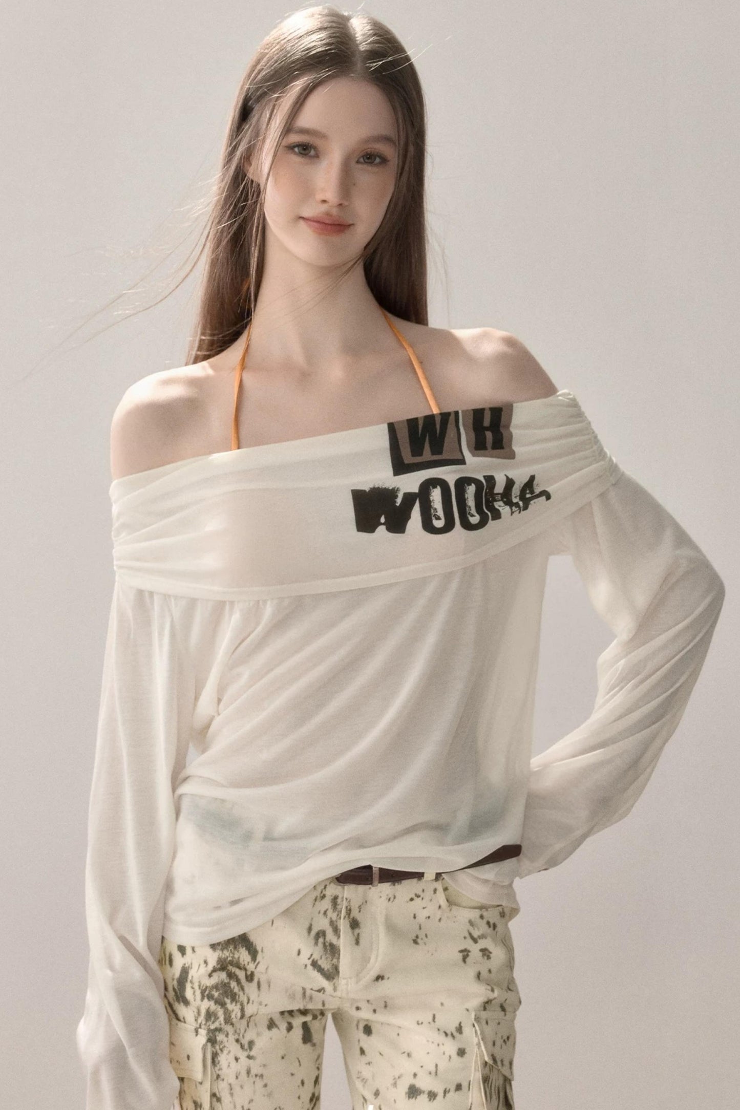 Sweet Off-Shoulder Printed Blouse
