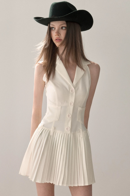 Elegant Pleated Vest Dress
