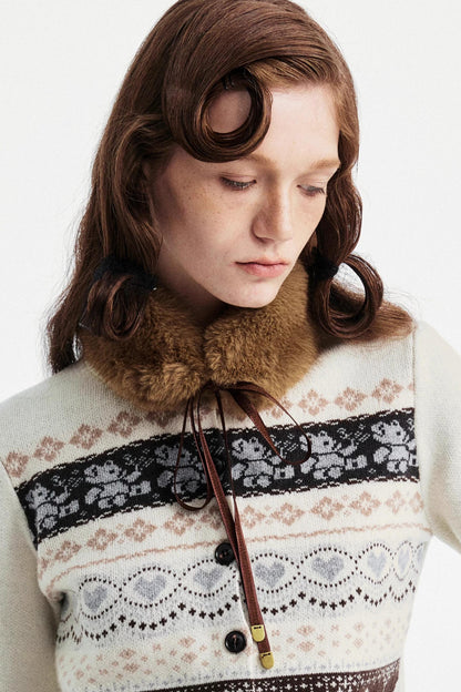 Lace-Up Fur Collar Scarf