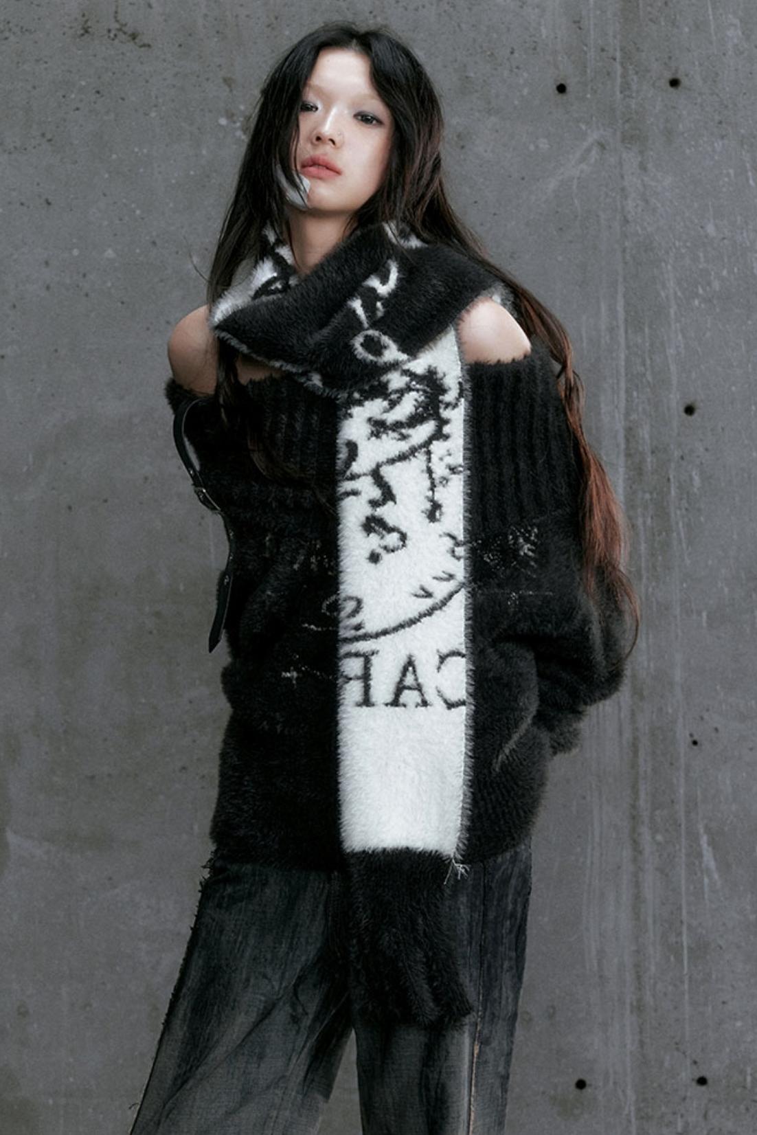 Chain Jacquard Tassel Mink Fur Scarf